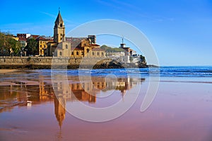 Gijon beach San Lorenzo San Pedro church Asturias