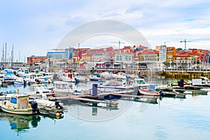 Gijon citycsape, boats, marina, Spain