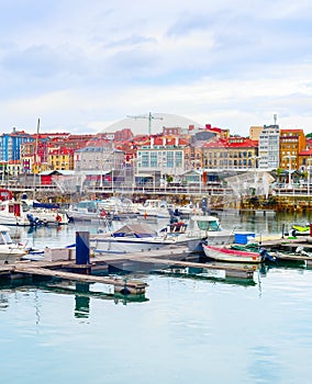 Gijon citycsape, boats, marina, Spain