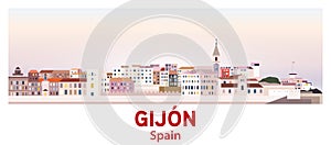 Gijon skyline in bright color palette vector illustration photo