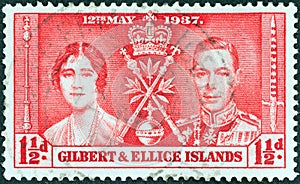 GILBERT AND ELLICE ISLANDS - CIRCA 1937: A stamp printed in United Kingdom shows King George VI and Queen Elizabeth, circa 1937.