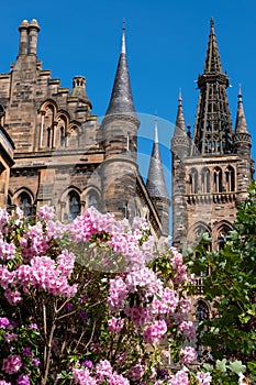 Gilbert Scott Building at the University of Glasgow, Scotland. Victorian building built in the style of Gothic Revival.
