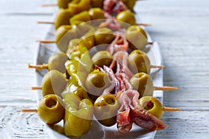 Gilda pinchos with olives and anchovies tapas