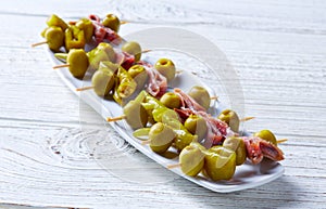 Gilda pinchos with olives and anchovies tapas