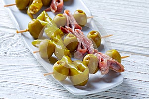 Gilda pinchos with olives and anchovies tapas