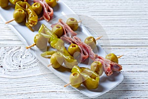 Gilda pinchos with olives and anchovies tapas