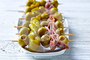 Gilda pinchos with olives and anchovies tapas