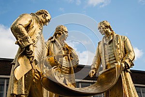 Gilded bronze statue of Matthew Boulton, James Watt and William