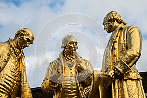 Gilded bronze statue of Matthew Boulton, James Watt and William