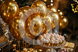 Gilded Celebration: Balloons and Party Delights.