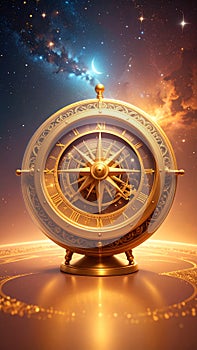 Gilded Compass of Time and Destiny. Astral Geometry. Generated Image