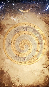 Gilded Compass of Time and Destiny. Astral Geometry. Generated Image