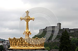 The gilded crown of the Lourdes Basilica photo