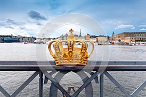 Gilded crown at the middle of Skeppsholmen bridge