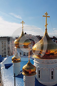 Gilded domes, Epiphany Cathedral. Kazan, Russia