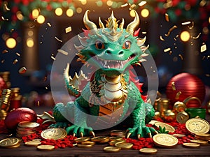 Gilded Dragon\'s Festive Hoard: A Wealth of Celebration. Generative AI