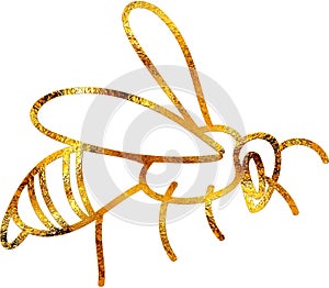 Gilded Elegance - Intricate Gold Flying Bee Digital Painting Clipart