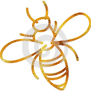 Gilded Elegance - Intricate Gold Flying Bee Digital Painting Clipart