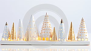 Gilded Elegance: Silver and Gold Christmas Tree on a White Canvas