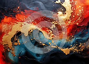 Gilded Flames of Winter - Abstract digital painting with oil paint texture effect