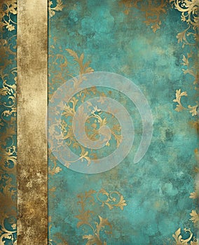 Gilded Grunge Teal Blue Green Background Ornate