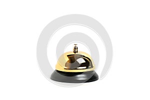 Gilded hotel service bell on a white background, isolate