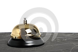 Gilded hotel service bell on a white background, isolate