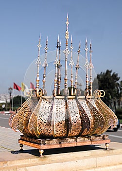 Gilded lamp in the Mausoleum of Mohammed V in Rabat, Morocco