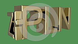 Gilded Polish zloty symbol PLN on a neutral green background. Finance concept.