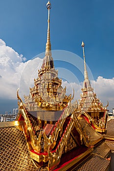 Gilded roofs of the temple at close range.