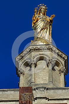 Gilded statue of Virgin Mary at Notre-Dame des Doms cathedral in Avignon, France