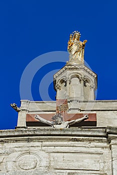 Gilded statue of Virgin Mary at Notre-Dame des Doms cathedral in Avignon, France