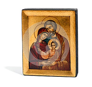 Gilded wooden icon of Joseph, Mary and Jesus
