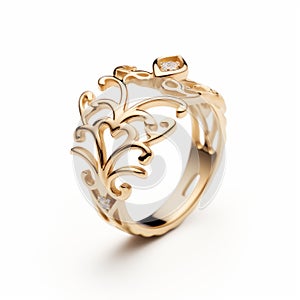 Gilden Gold Ring With Diamond Vine Motif photo
