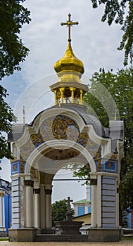 Gilding the dome of the Orthodox cathedral against the blue sky photo