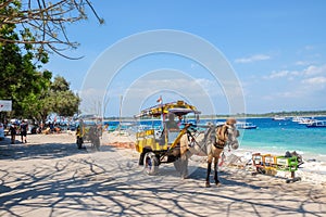 Gili Trawangan, Lombok/Indonesia - September 11,2017 : Horse Carriage at the island of Gili Tranwagan, Gili Islands have banned