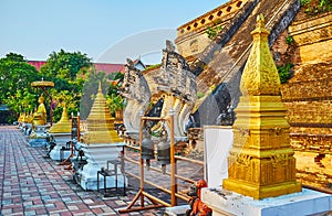 Gilt chedis in front of Phra That Chedi Luang, Wat Chedi Luang, Chiang Mai, Thailand