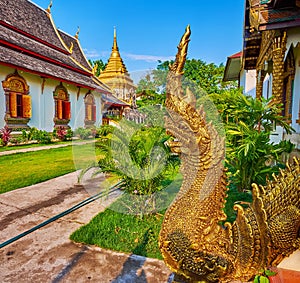 Gilt Makara crocodile disgorging Naga serpent, Wat Chiang Man temple, Chiang Mai, Thailand