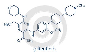 Gilteritinib cancer drug molecule kinase inhibitor. Skeletal formula.