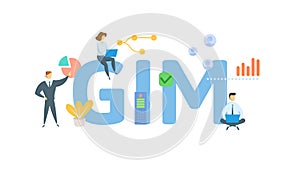 GIM, Gross Income Multiplier. Concept with keyword, people and icons. Flat vector illustration. Isolated on white.