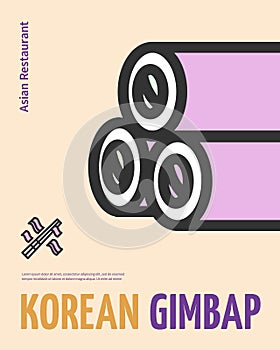 Gimbap Korean Food Placard Poster Banner Card. Vector photo