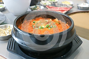 Gimchi soup or Kimchi soup ,vegetable soup or Korean soup photo