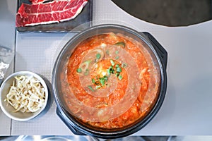 Gimchi soup or Kimchi soup ,vegetable soup or Korean soup photo