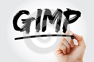 GIMP - Gnu Image Manipulation Program acronym with marker, concept background