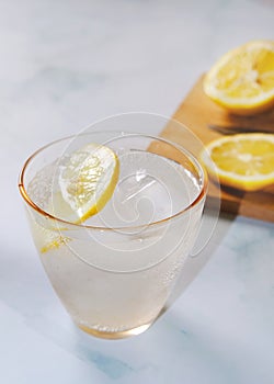 Gin Fizz Cocktail, Knife And Lemon