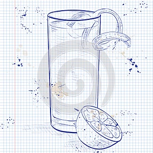 Gin Fizz cocktail on a notebook page