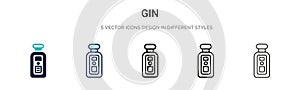 Gin icon in filled, thin line, outline and stroke style. Vector illustration of two colored and black gin vector icons designs can