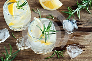 Gin Tonic Cocktail with lemon, rosemary