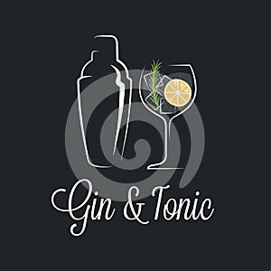Gin tonic cocktail logo. Shaker with glass of gin photo