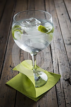 Gin and tonic garnished with lime